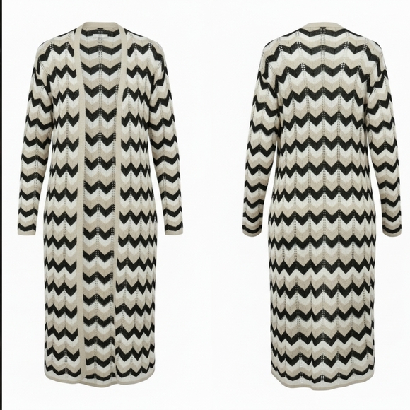 Pointelle Knit Duster Cardigan Sweater Includes Silver Chainbelt Size Lg EUC - Picture 3 of 9